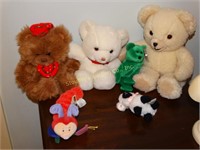 6 stuffed animals: bears, lamp & worm