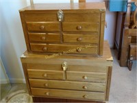 2 wooden jewelry chests: small chest - 13"hx10