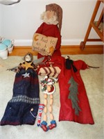 3 primitive Christmas figures, 1 moose & 1 wooden