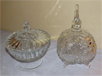 2 glass candy dishes with lids