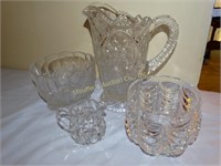4 glass pieces: 1 pitcher, 1 creamer & 2 bowls
