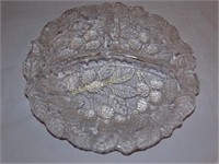 8 1/2" diameter etched glass relish serving dish