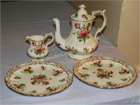 5 piece rose Hammersley England china: teapot, 2