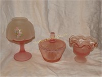 Fenton covered dish, vase, candle stand