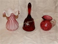 Fenton vase pink/white, hand-painted bell,