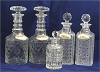 Crystal Liquor Decanter Set, 5 Bottles