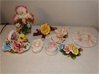 8 porcelain Capodimonte Italy: plate, floral