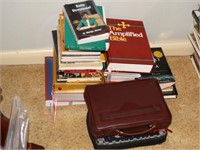 Lot of religious books & bibles & 2 bible cases