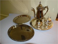 7 silver-plated pieces: teapot, cream & sugar &
