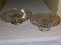 2 glass pedestal cake plates (1 with chip)