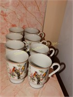 8 china mugs w/ bird designs