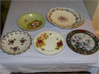 6 decorative plates: Lefton, hummingbird, Foley &