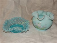 Fenton fluted edge bowl & and hand-painted vase