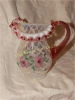 Fenton pitcher, 7"h, hand-painted