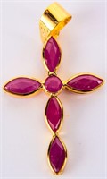 Jewelry 18kt Yellow Gold Ruby Cross Pendant