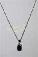 LADIES STERLING SILVER AND BLUE SAPPHIRE