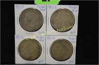 GROUP OF 4 US 1921 MORGAN SILVER DOLLARS