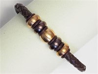 Stainless Steel Leather with Beads Men's Bracelet