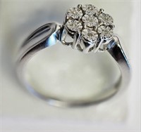 Sterling Silver Diamond Flower Shape Ring
