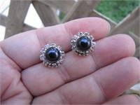 Rhinestone Black Button Pearl Pierced Earrings