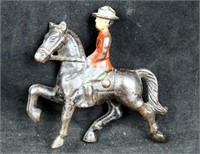Antique Cast Metal Soldier On Horseback  4 " Nice
