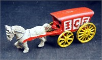 Antique Cast Iron Ice Cart W Horse 7 1/2"