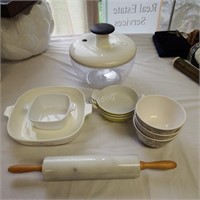 Assortment of Baking Dishes & Marble Rolling Pin