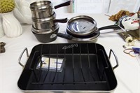 Twelve Kitchen Pots. Pans, Roaster, & Lids