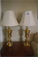 Pair of 32" Tall Brass Lamps & Shades