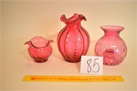 Lot of 3 Ruby Colored Vases