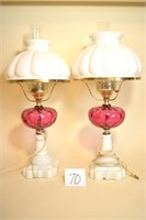 Matching Pair of Lamps 24" Tall- Milk Glass