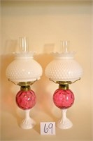 Pair of Matching Oil Lamps Both have Milk Glass