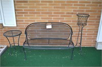 3 Piece Wrought Iron Set Love Seat & 2 Plant