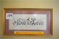Framed Cross Stitched "God is Love"
