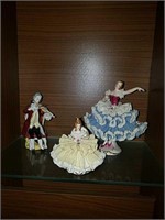 3 Dresden style porcelain figurines