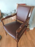 Beautiful Leather Arm Chair with brass Button trim