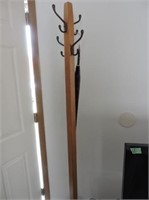 Wood Coat Rack with brass hooks