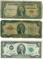 1928 & 1976 $2 BILLS AND 1935A SILVER CERTIFICATE