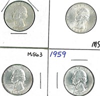 FOUR(4) WASHINGTON QUARTERS IN COIN PROTECTORS