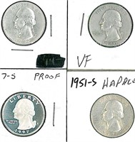 FOUR(4) WASHINGTON QUARTERS IN COIN PROTECTORS