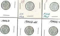 SIX(6) SILVER MERCURY DIMES