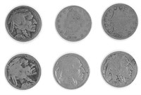 TWO(2) LIBERTY V & FOUR(4) INDIAN HEAD NICKELS