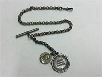 SILVER PLATED WATCH CHAIN WITH PENDANTS