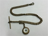 GOLD PLATED WATCH CHAIN W/ DECORATIVE FOB