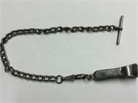 SILVER PLATED WATCH CHAIN W/ CUTTING TOOL PENDANT
