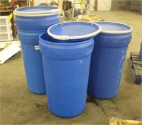 (4) 55 Gallon Tapered Plastic Drums with Lids