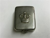 SILVER PLATED BOX WITH CROWN MOTIF & TOOL ON CHAIN