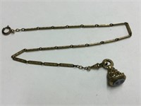 GOLD PLATED WATCH CHAIN W/ ATTACHED WAX SEAL