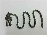 SILVER WATCH CHAIN WITH SAILER FIGURE PENDANT