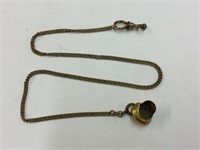 GOLD PLATED WATCH CHAIN W/ HAT MOTIF PENDANT